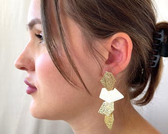 Handmade Geometric Dangle Earrings, Gold Silver Disc Unique Earrings, Gift for Her