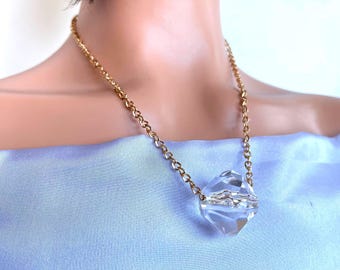 Art Deco Acrylic Bead Necklace, Gold Chain, 20 inch