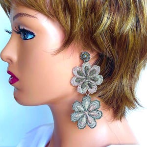 Beige french lace earrings, Dangle drop earrings, Elegant unique statement earrings, Long elegant lace party earrings, Lightweight earrings