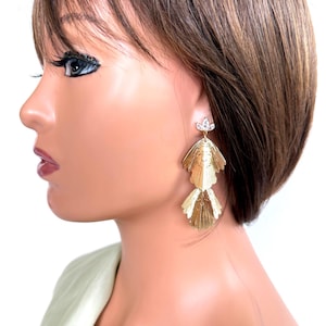 Large gold leaf earrings, Statement earrings, Gold floral earrings, Wedding  earrings, Stunning gold earrings, Party earrings, Gift for her