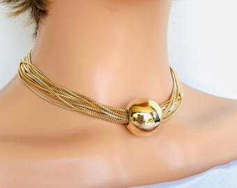 Gold statement choker, Art deco necklace, Statement choker, Wedding necklace, Multi-strand gold necklace, Bridal necklace, Gift for her