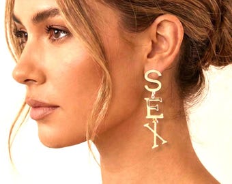 Statement Gold 'SEX' Dangle Earrings, Valentine's Gift