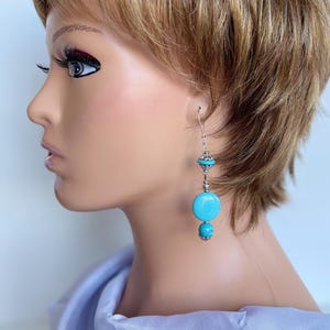 Long turquoise gemstone earrings, Minimalist earrings, Turquoise  earrings, Silver dangle drop earrings, Geometric earrings, Gift for her