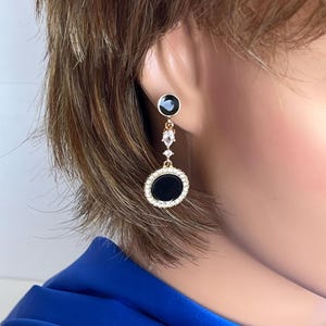 Gold Kristall Ohrringe, Geometrische Tropfen Ohrringe, Schwarze Acrylscheibe Ohrringe, Gold Ohrringe, Statement Ohrringe, Unisex Ohrringe, Geschenk für sie