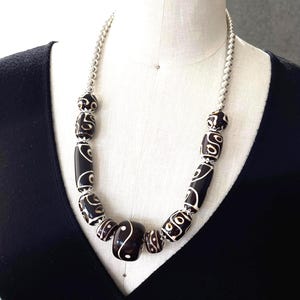 Brown acrylic beads necklace, Statement handcrafted necklace, Silver necklace, Brown necklace, Chunky unisex necklace, Gift necklace