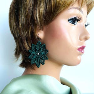 Dark green lace earrings, Black lace earrings, Elegant Lace Earrings, Statement gold earrings, Lightweight floral earrings, Gifts for women