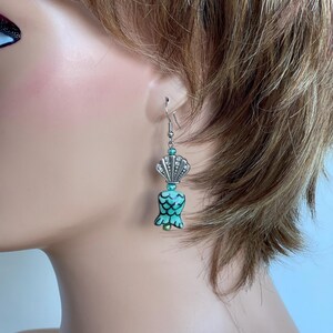 Silver mermaid shape earrings, Boho-hippie earrings, Unique earrings,Mermaid green earrings,Porcelain earrings,Unisex earrings,Gifts for her