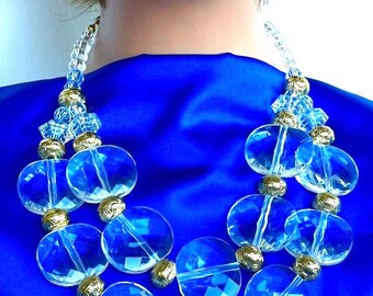 Clear beads on a gold chain necklace, Statement necklace, Acrylic chunky necklace, Wedding transparent necklace, Necklace for her