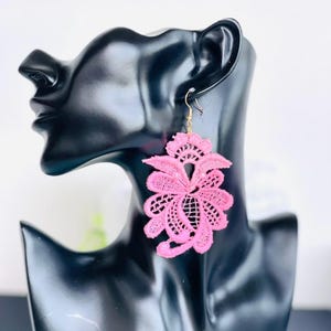 Wedding earrings, Lightweight lace earrings, French lace earrings, Pink textile cotton earrings, Bridal earrings, Flower earrings