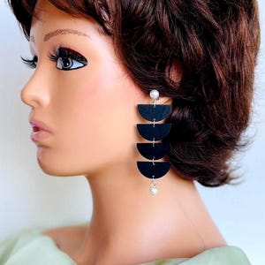 Long black wooden earrings, Black geometric earrings, Statement earrings, Dangle drop earrings, Exaggerate earrings, Gifts for her