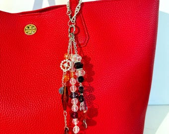 Acrylic Tassel Purse Charm, Boho Beaded Bag Accessory
