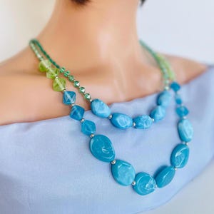 Azure blue necklace, Chunky handcrafted necklace, Geometric necklace, Blue acrylic necklace, Party unisex necklace, Gift necklace