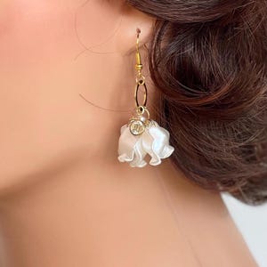 Statement gold earrings, Wedding earrings, Bridesmaid earrings, White acrylic earrings, Lightweight earrings,  Gift for her