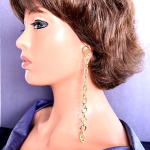 Long Gold Chain Dangle Earrings, Art Deco Statement Jewelry