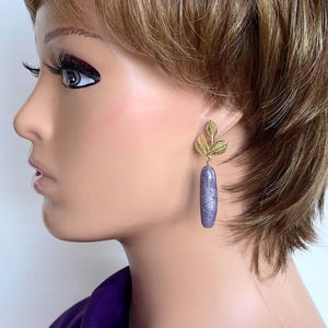 Purple Acrylic Earrings, Gold Flower Earrings, Lightweight Elegant Earrings, Dangle Drop Earrings, Geometric Earrings, Gift for her