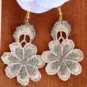 Beige Earrings,  Lace Earrings, Beautiful Dangle Earrings, Party Earrings, Statement Price Earring, Great Gift for her