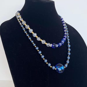 Multi-color acrylic beads necklace, Statement glass necklace, Geometric gold necklace, Chunky transparent necklace, Blue glass necklace