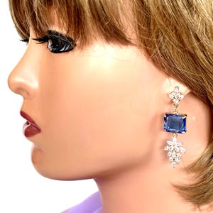 Wedding earrings, Long gold earrings, Dangle earrings, Statement earrings, Bridesmaid blue crystal earrings, Crystal earrings, Gift for her
