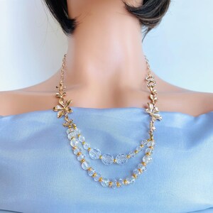 Transparent beads necklace, Gold flower necklace, Bridal gold necklace, Geometric clear acrylic  necklace, Wedding necklace, Gift for her