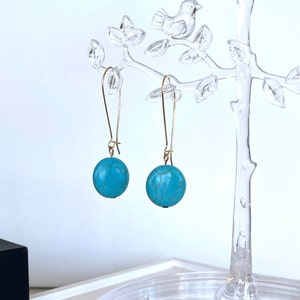 Turquoise gemstone earrings, Gold long earrings, Lightweight dangle earrings, Blue geometric earrings, Minimalist earrings, Gifts for her