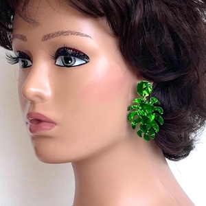 Imitation Malachite earrings, Acrylic leaf earrings, Green leaf earrings, Dangle -Drop earrings, Unisex earrings, Gift earrings