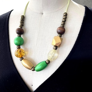 Chunky acrylic wood beads necklace, Statement handcrafted necklace, Geometric necklace, Multi- color boho style necklace, Unisex necklace