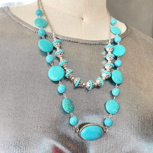 Turquoise gemstone necklace, Chunky handcrafted necklace, Geometric necklace, Blue acrylic necklace, Party unisex necklace, Gift necklace