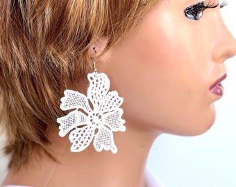 Wedding earrings, Lightweight lace earrings, Red or Green or Orange earrings, White textile earrings, Bridal earrings, Turquoise earrings