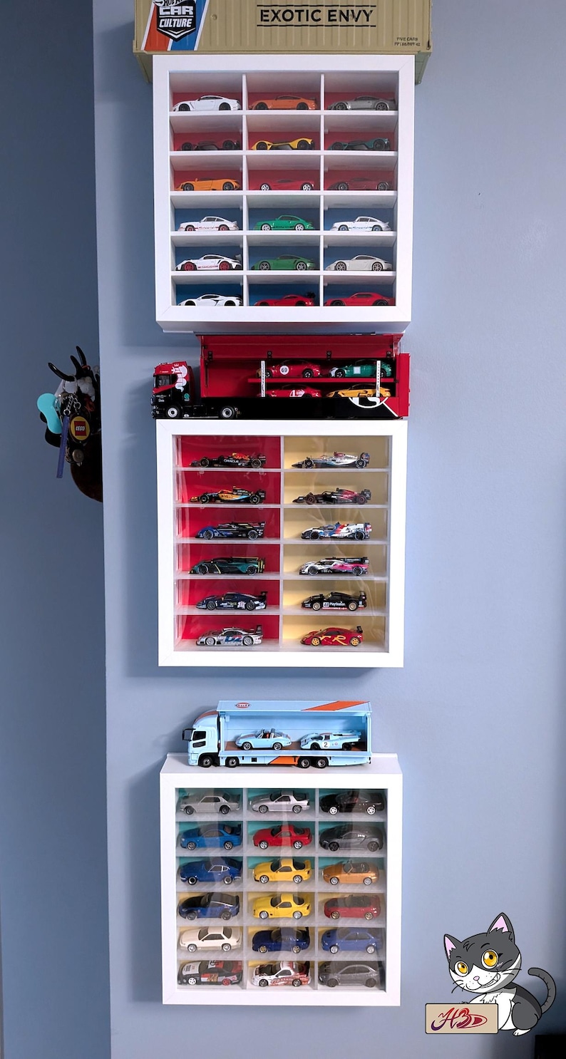 Mensola espositiva per modellini di auto in scala 1/64 per cornice IKEA Sannahed / Vetrina organizer da parete per Hot Wheels e Matchbox / Inserto per teca espositiva per modellini di auto immagine 2