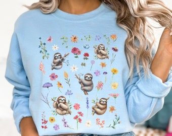 Sloth Sweatshirt gift for sloth Lover, Lazy girl crewneck, Cute floral sloth Sweater Gift for animal lover, Sloth pullover for women