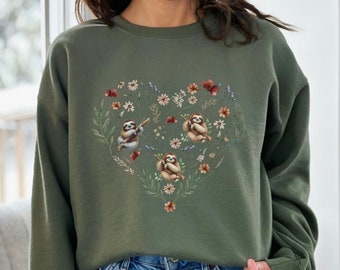 Sloth Sweatshirt gift for sloth Lover, Lazy girl crewneck, Cute floral sloth Sweater Gift for animal lover, Sloth pullover for women