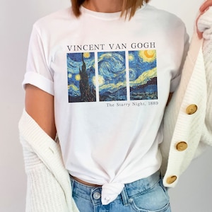 Van Gogh Shirt Vintage Aesthetic for art lover, Gift for art teacher Vincent Van Gogh tshirt, The starry night painting grid graphic tee