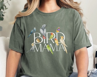 Bird mama shirt Comfort colors gift for bird owner, Budgie cockatiel finch lovebird owner t-shirt. African grey parrot graphic tee