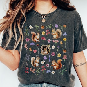 Squirrel shirt Comfort colors gift for animal lover tee, Cottegecore floral squirrel tshirt cute gift for squirrel lover, Nature lover gift