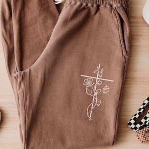 Christian sweatpants Comfort Colors Trendy Christian Loungewear Faith based gift for women Jesus apparel Floral cross