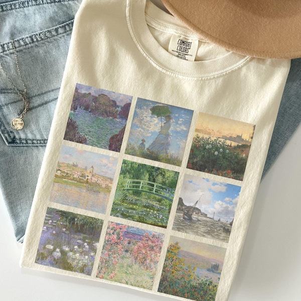 Claude Monet Shirt Vintage Aesthetic Comfort colors for art lover, Gift for art teacher Monet  tshirt, Famous painting grid tee