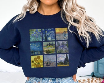 Van Gogh sweatshirt Vintage Aesthetic for art lover, Gift for art teacher Vincent Van Gogh sweater Starry Night painting grid crewneck