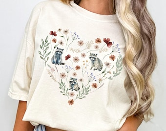 Raccoon shirt Comfort colors gift for animal lover tshirt, Floral Raccoon lover Christmas gift, Raccoon gift, Trash panda graphic tee