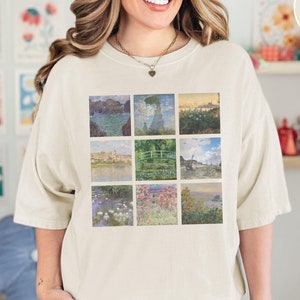 Claude Monet Shirt Vintage Aesthetic Comfort colors for art lover, Gift for art teacher Monet  tshirt, Famous painting grid tee