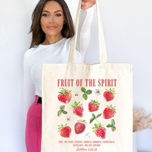 Christian Tote Bag, Aesthetic Church Bag for Bible study, Fruit of the Spirit, Church Cotton Canvas Tote Bag