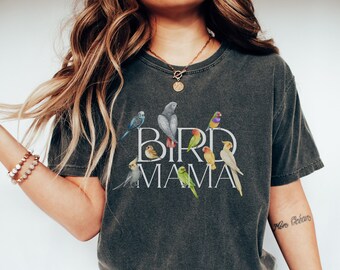 Bird mama shirt Comfort colors gift for bird owner, Budgie cockatiel finch lovebird owner t-shirt. African grey parrot graphic tee