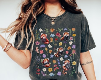 Red Panda shirt gift for red panda lover, Floral red panda t-shirt for animal lover, Cute Red panda gift, Red Panda Cute animal graphic tee