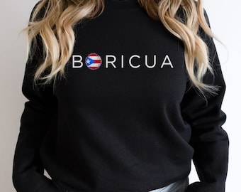 Boricua sweatshirt for latina, Puerto Rico island crewneck for puertorrican, Puerto Rico pullover  aesthetic travel sweater