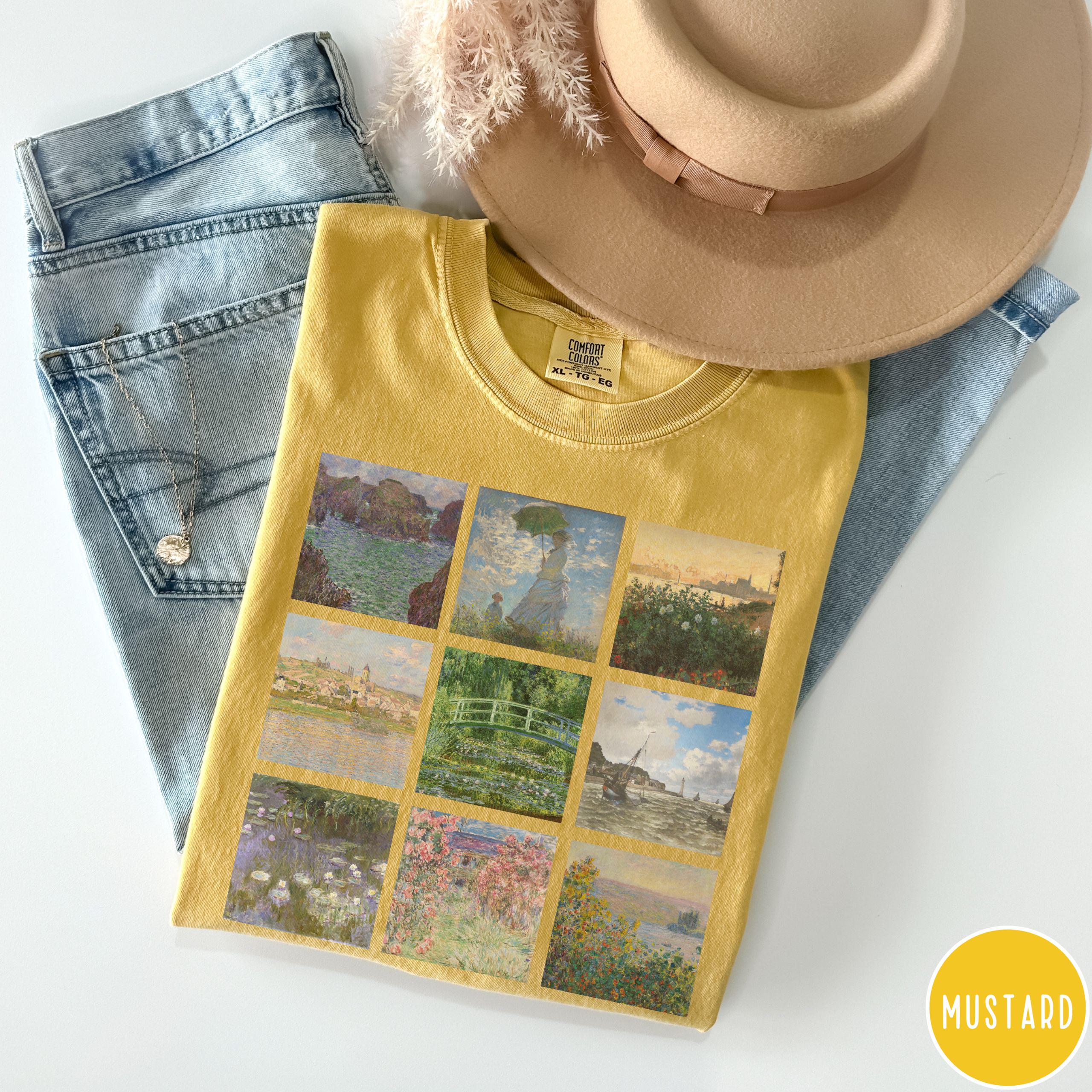 Claude Monet Shirt Vintage Aesthetic Comfort colors for art lover, Gift for art teacher Monet  tshirt, Famous painting grid tee