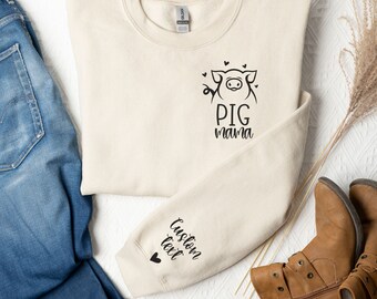 Custom pig sweatshirt gift for animal lover, Farm girl cute crewneck, Personalized mini pig mom sweater gift for farmer, Pig name pullover