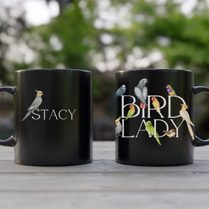 Custom bird lady mug gift for mom, Bird lover coffee mug Birthday gift for grandma, Personalized coffee cup for bird owner