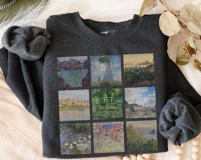 Claude Monet sweatshirt vintage art aesthetic, famous painting grid sweater for art lover, gift for art teacher, Monet pullover jumper
