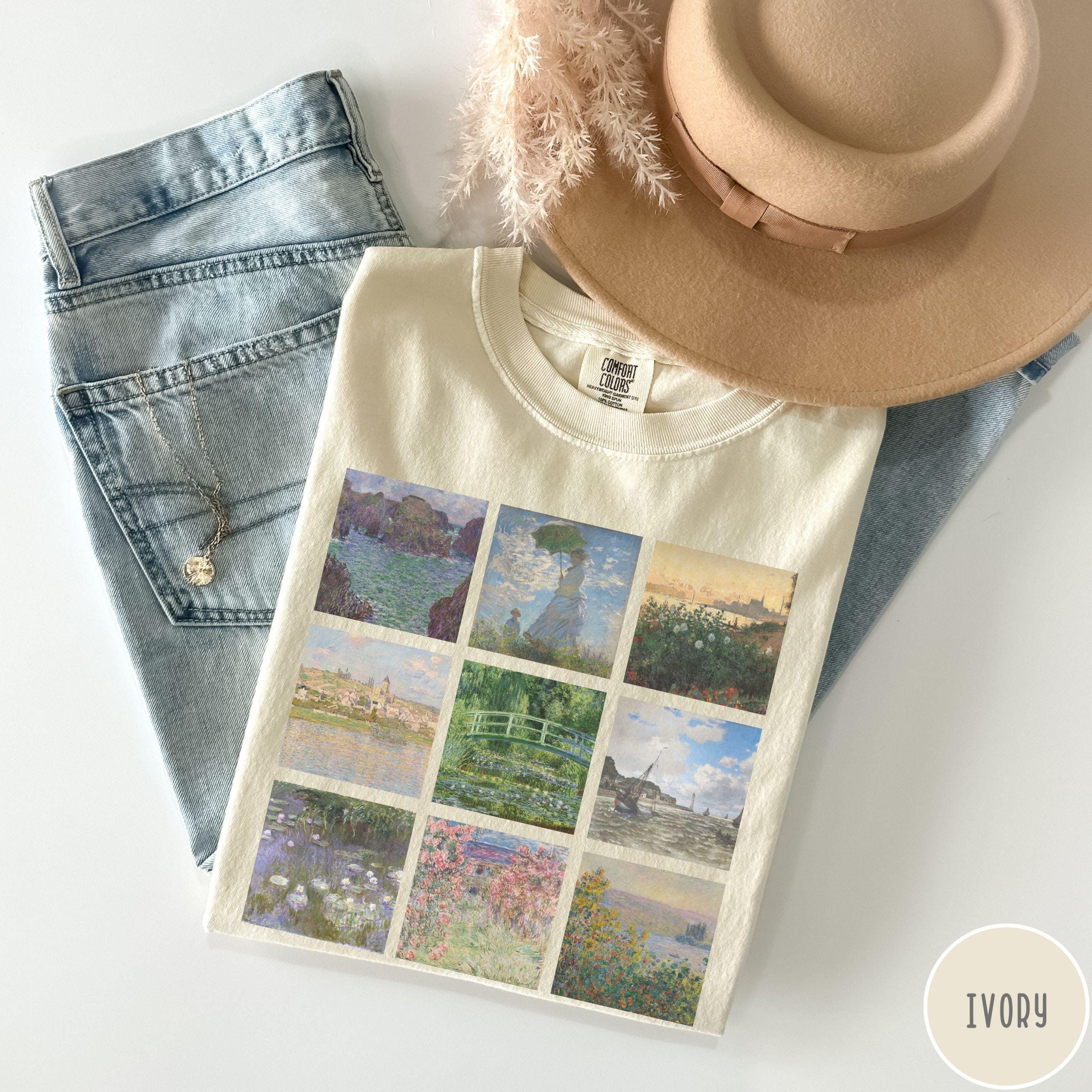 Claude Monet Shirt Vintage Aesthetic Comfort colors for art lover, Gift for art teacher Monet  tshirt, Famous painting grid tee