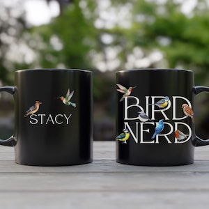 Custom bird nerd mug gift for bird lover, Birdwatcher coffee mug gift for grandma, Personalized coffee cup for bird owner, Cute bird mug