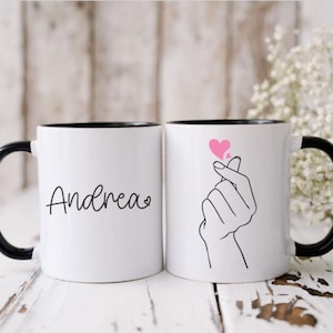Kdrama mug personalized gift for korean drama lover, K-drama fan coffee mug cute custom gift for teen girl, Korean heart finger mug 11oz